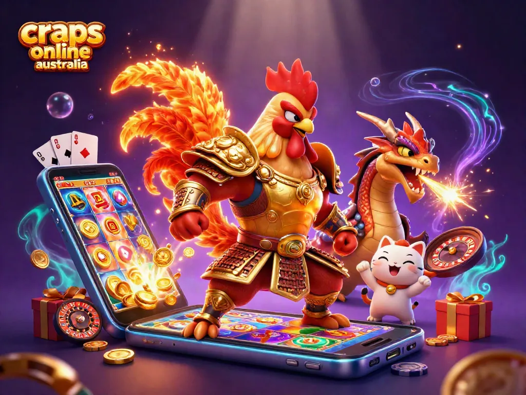 Experience thrilling craps online australia gameplay with dynamic characters in a vibrant scene surrounded by casino elements.