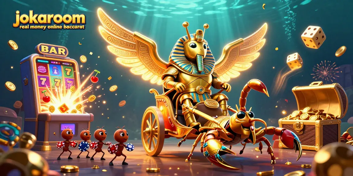 Experience the excitement of jokaroom real money online baccarat with this vibrant casino-themed illustration.