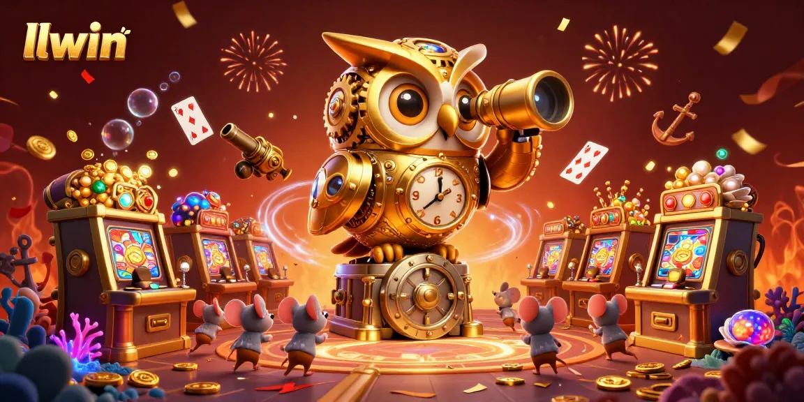 Experience thrilling gaming at llwin with a massive golden owl surveying vibrant casino action.