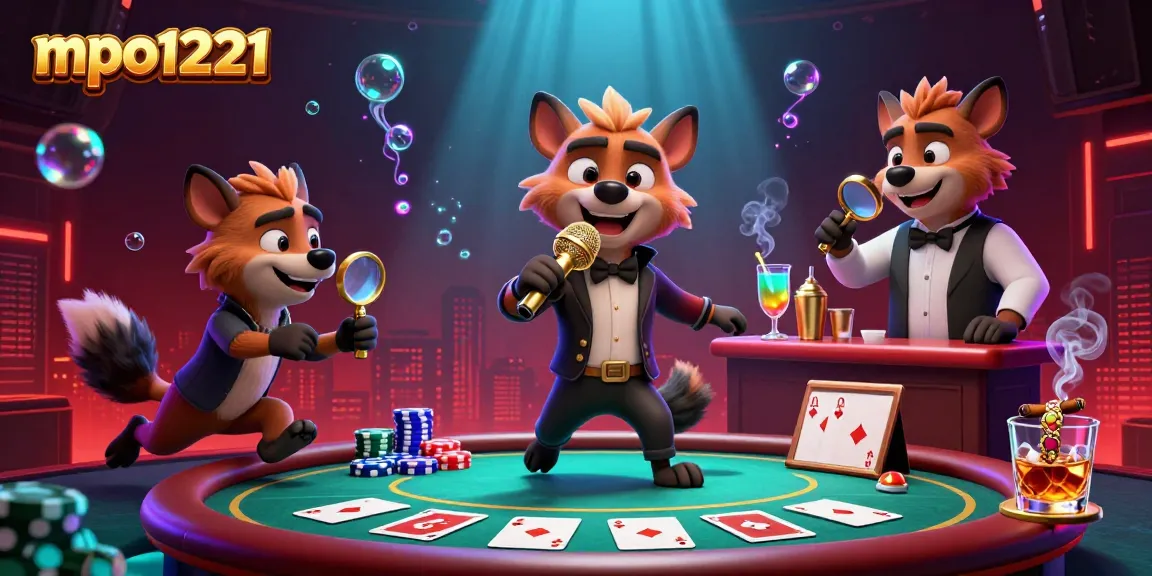 Hyenas entertaining at a comedy casino club, highlighting mpo1221's vibrant atmosphere and engaging gaming elements.