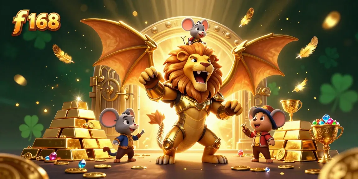 Experience the thrill of f 168 with a roaring chimera and gold-filled treasure scene.