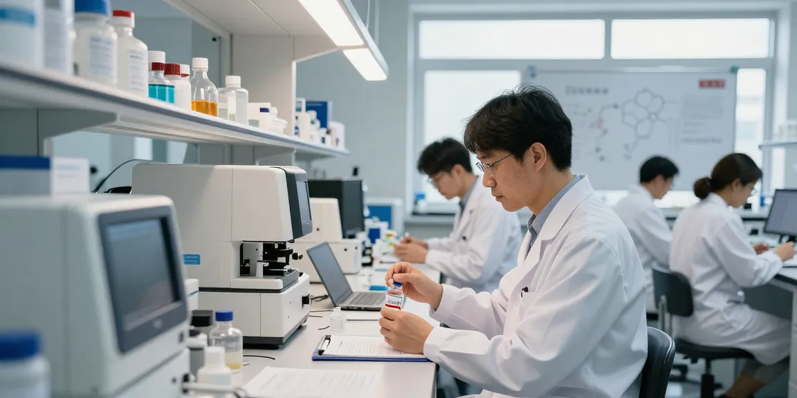 Explore advanced research in peptide quality assurance at https://koipeptidescanada.com, where scientists analyze lot-traceable peptides in a high-tech lab.