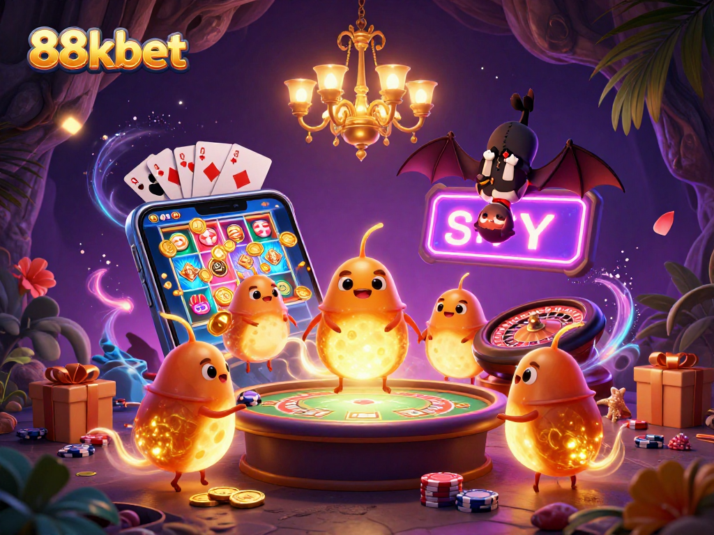 Experience the excitement with 88kbet's vibrant casino scene featuring glowworms and games.