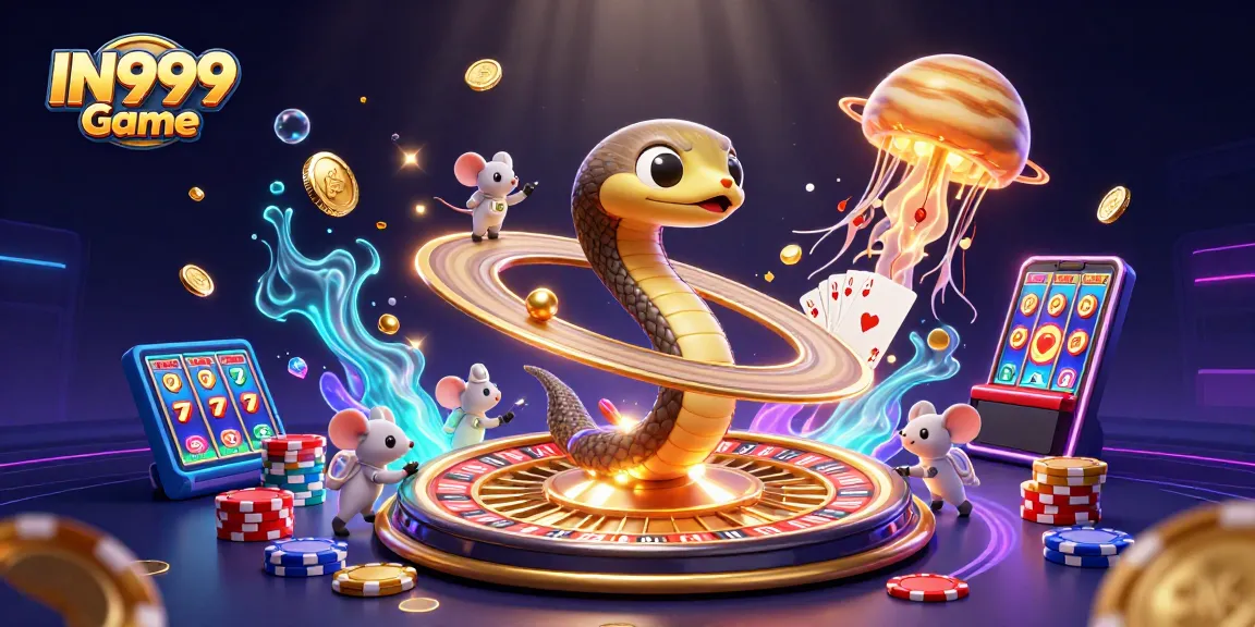 Experience thrilling bets in the IN999 Game as a cosmic dealer oversees dynamic gambling fun.