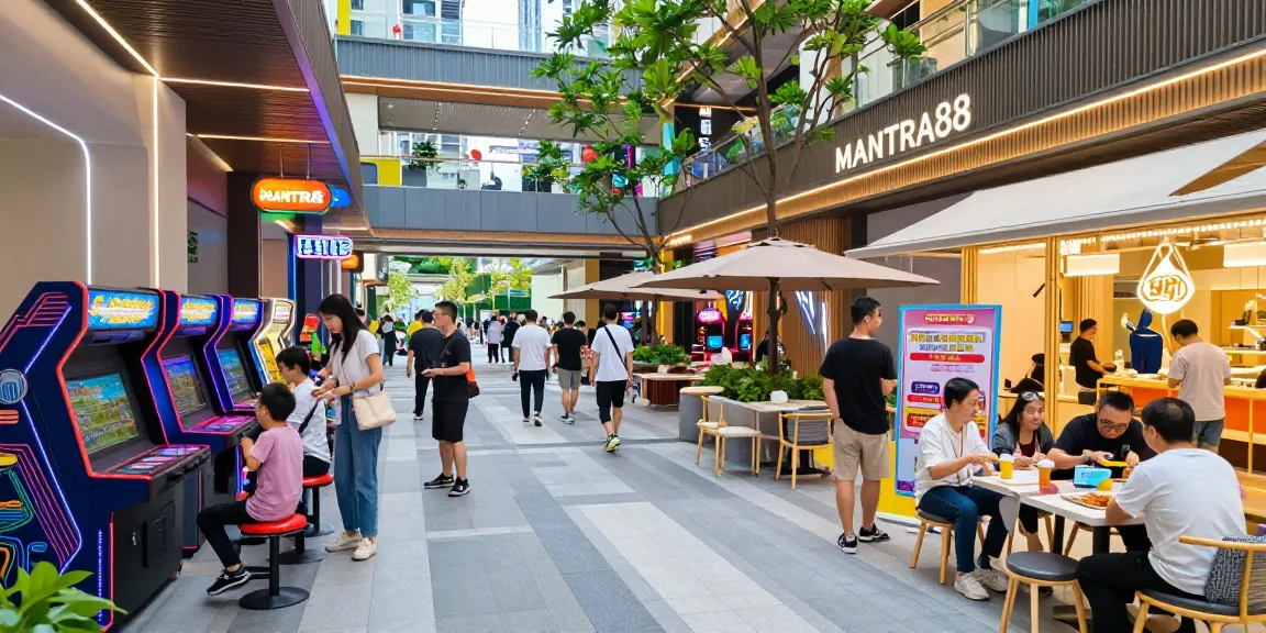 Vibrant entertainment scene at MANTRA88, showcasing modern amenities and diverse visitors at www.mgoldproperties.com