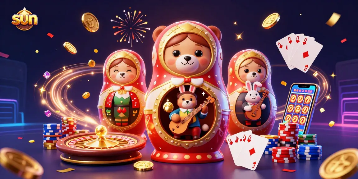 Experience thrilling online fun with sun-themed casino elements in this vibrant 3D illustration.