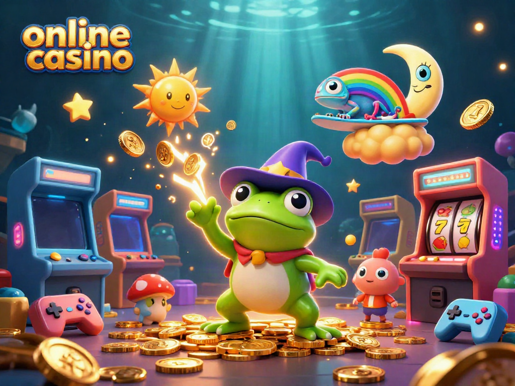 Engage with thrilling online casino adventures in a dynamic, colorful scene filled with characters and game elements.
