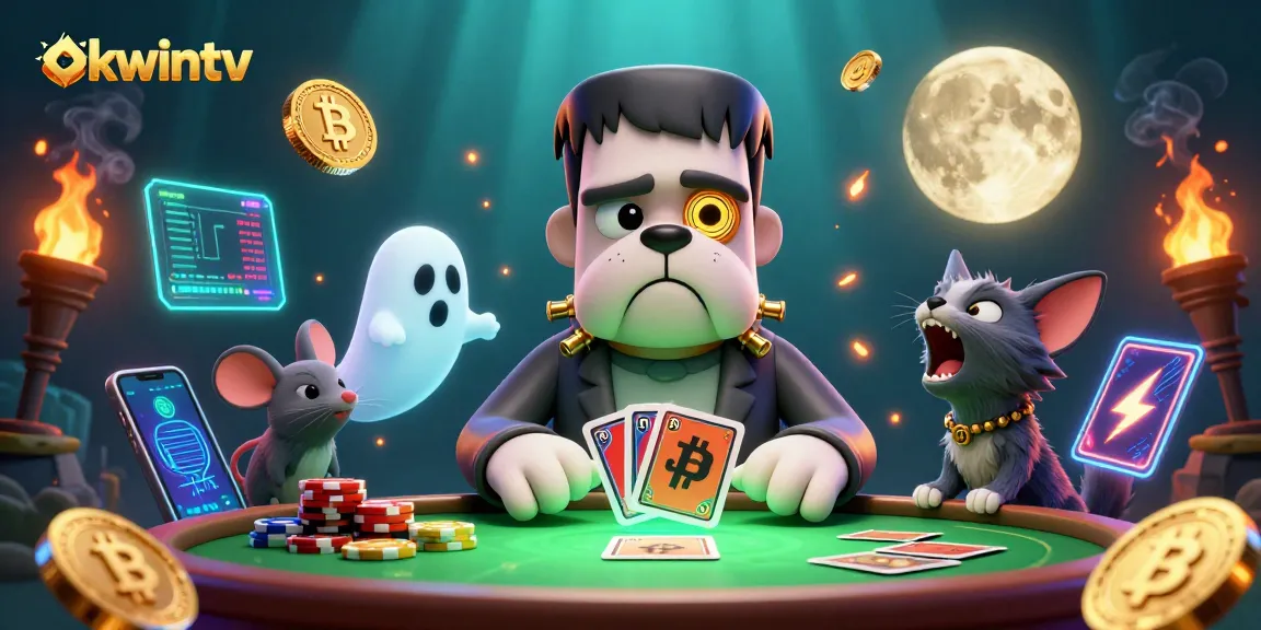 Experience thrilling gameplay at okwintv, featuring a 3D cartoon monster dealer in a spooky casino.