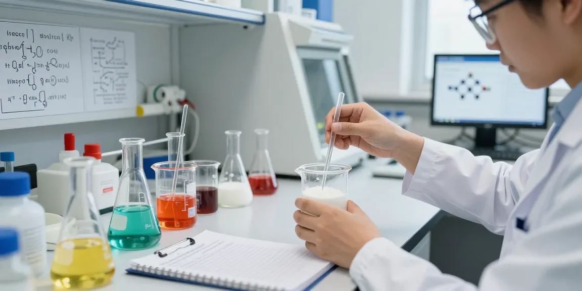نمودار آزمایشگاه شیمیایی با پژوهشگر در حال کار با اسید استئاریک.
