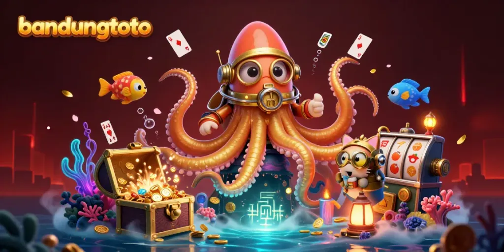 Engage with bandungtoto's thrilling adventure featuring a playful diving cat, kraken, and vibrant treasures.