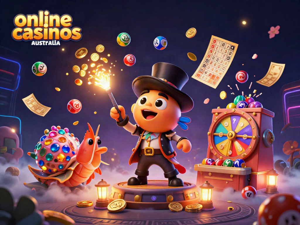 Experience thrilling online casinos Australia with vibrant gaming elements and engaging characters.