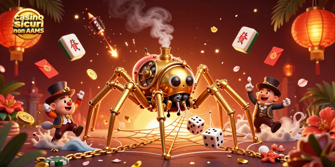Gioca nei casino sicuri non AAMS con la nostra divertente illustrazione 3D di un ragno steampunk e un uomo mosca.